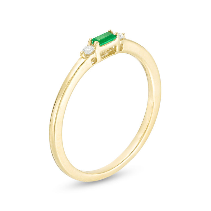 Main Image 2 of Baguette Emerald and Diamond Accent Stackable Band in 10K Gold