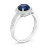 Thumbnail Image 1 of 7.0mm Lab-Created Blue and White Sapphire Octagon Frame Double Row Vintage-Style Ring in Sterling Silver