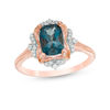 Thumbnail Image 1 of Cushion-Cut London Blue Topaz and 1/20 CT. T.W. Diamond Vintage-Style Frame Ring in 10K Rose Gold