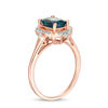 Thumbnail Image 2 of Cushion-Cut London Blue Topaz and 1/20 CT. T.W. Diamond Vintage-Style Frame Ring in 10K Rose Gold