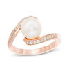 Thumbnail Image 1 of 8.0mm Freshwater Cultured Pearl and Lab-Created White Sapphire Swirl Bypass Ring in 10K Rose Gold