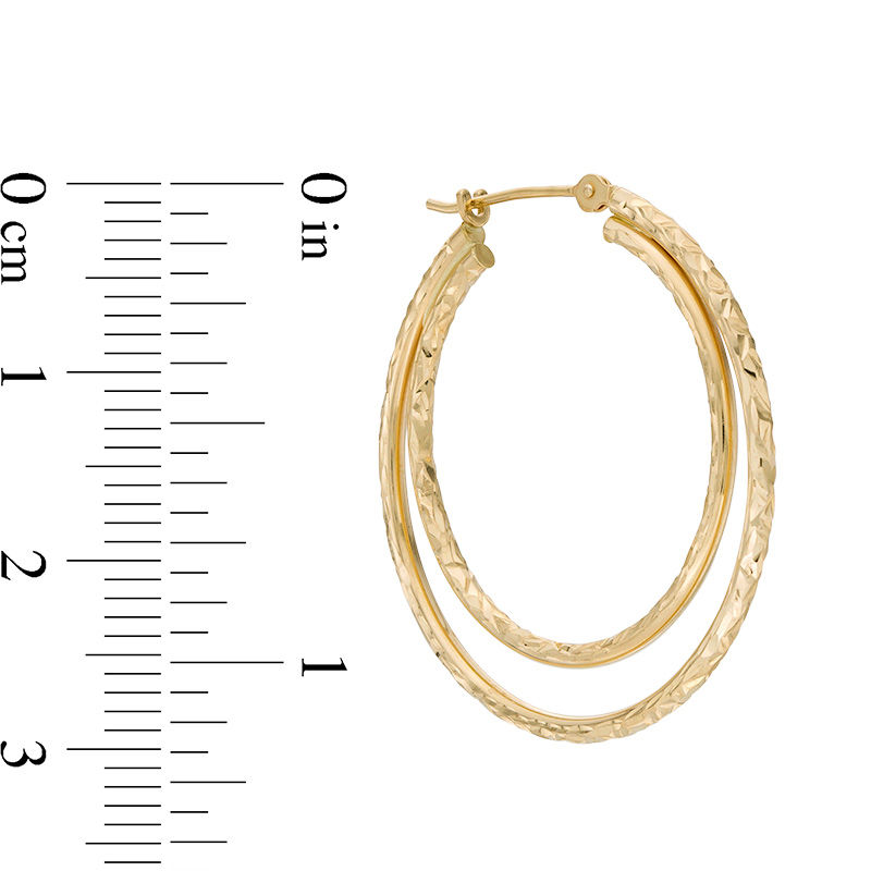 Main Image 2 of Diamond-Cut Double Hoop Earrings in 10K Gold