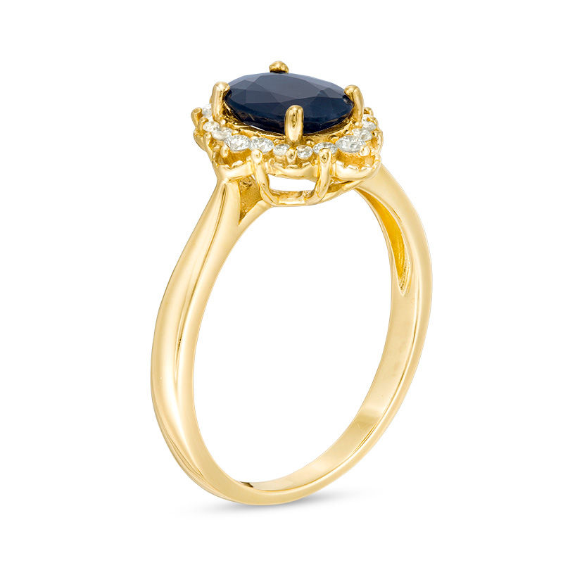 Main Image 2 of Oval Blue Sapphire and 1/5 CT. T.W. Diamond Frame Vintage-Style Ring in 10K Gold