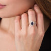 Thumbnail Image 3 of Marquise Lab-Created Blue and White Sapphire Starburst Frame Split Shank Ring in 10K Gold
