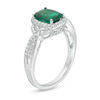 Thumbnail Image 1 of Cushion-Cut Lab-Created Emerald and White Sapphire Frame Braided Shank Ring in Sterling Silver