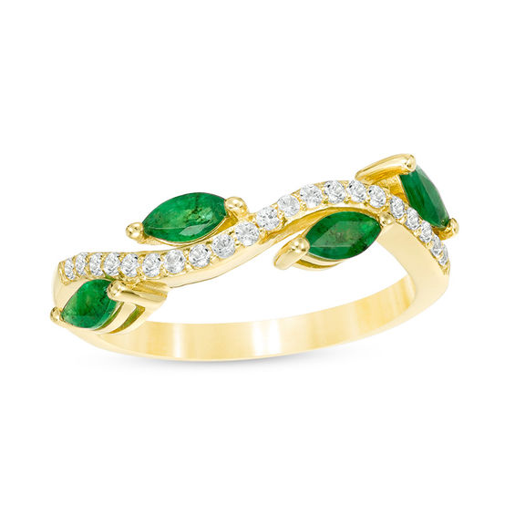 Marquise Emerald and White Sapphire Vine Ring in 10K Gold