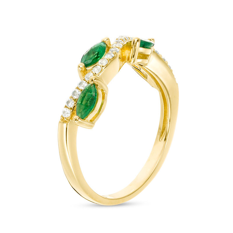Main Image 2 of Marquise Emerald and White Sapphire Vine Ring in 10K Gold