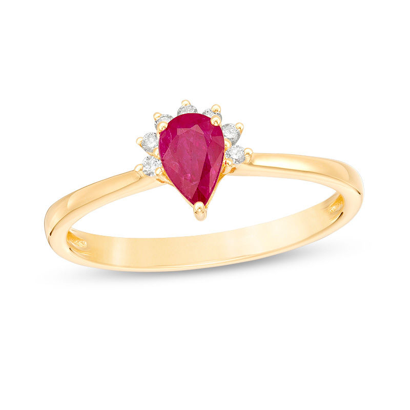 Main Image 1 of Pear-Shaped Ruby and Diamond Accent Ring in 10K Gold