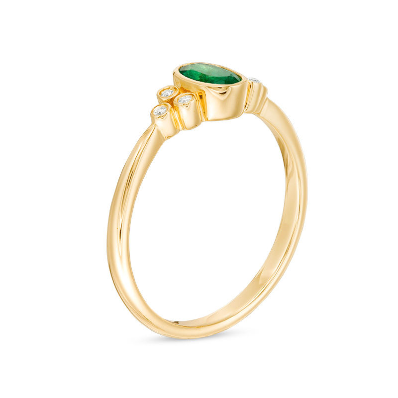 Oval Bezel-Set Emerald and Diamond Accent Tri-Sides Ring in 10K Gold