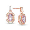 Thumbnail Image 0 of Oval Amethyst and Lab-Created White Sapphire Frame Drop Earrings in Sterling Silver with 18K Rose Gold Plate