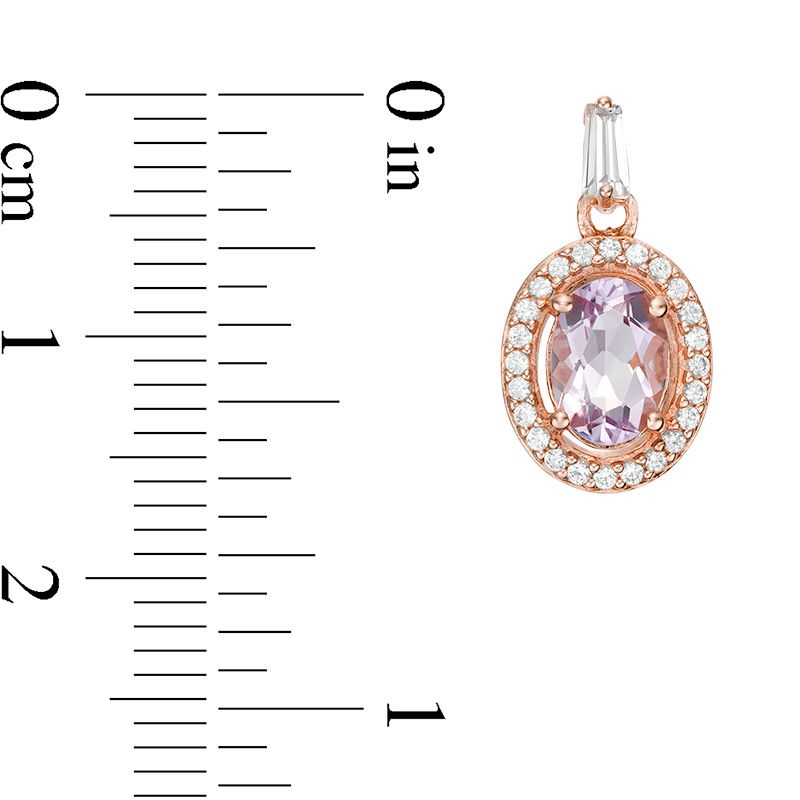 Oval Amethyst and Lab-Created White Sapphire Frame Drop Earrings in Sterling Silver with 18K Rose Gold Plate