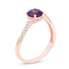 Thumbnail Image 1 of 6.0mm Amethyst and 1/10 CT. T.W. Diamond Swirl Shank Ring in 10K Rose Gold