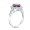 Thumbnail Image 1 of Oval Amethyst and Lab-Created White Sapphire Starburst Frame Split Shank Ring in Sterling Silver
