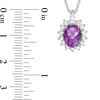 Thumbnail Image 2 of Oval Amethyst and Lab-Created White Sapphire Starburst Frame Pendant in Sterling Silver