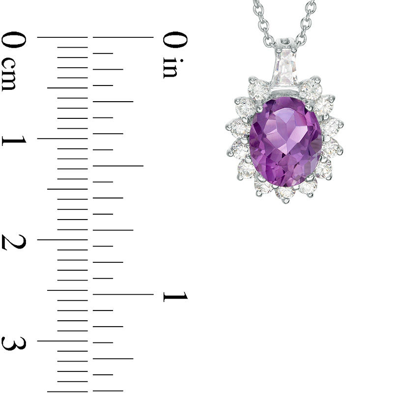 Main Image 2 of Oval Amethyst and Lab-Created White Sapphire Starburst Frame Pendant in Sterling Silver