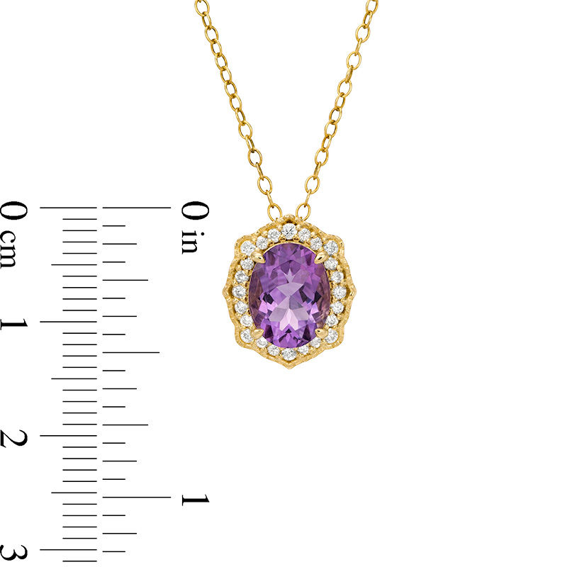 Main Image 2 of Oval Amethyst and 1/5 CT. T.W. Diamond Vintage-Style Frame Pendant in 10K Gold