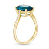 Thumbnail Image 2 of Cushion-Cut London Blue Topaz and 1/20 CT. T.W. Diamond Swirl Shank Ring in 10K Gold