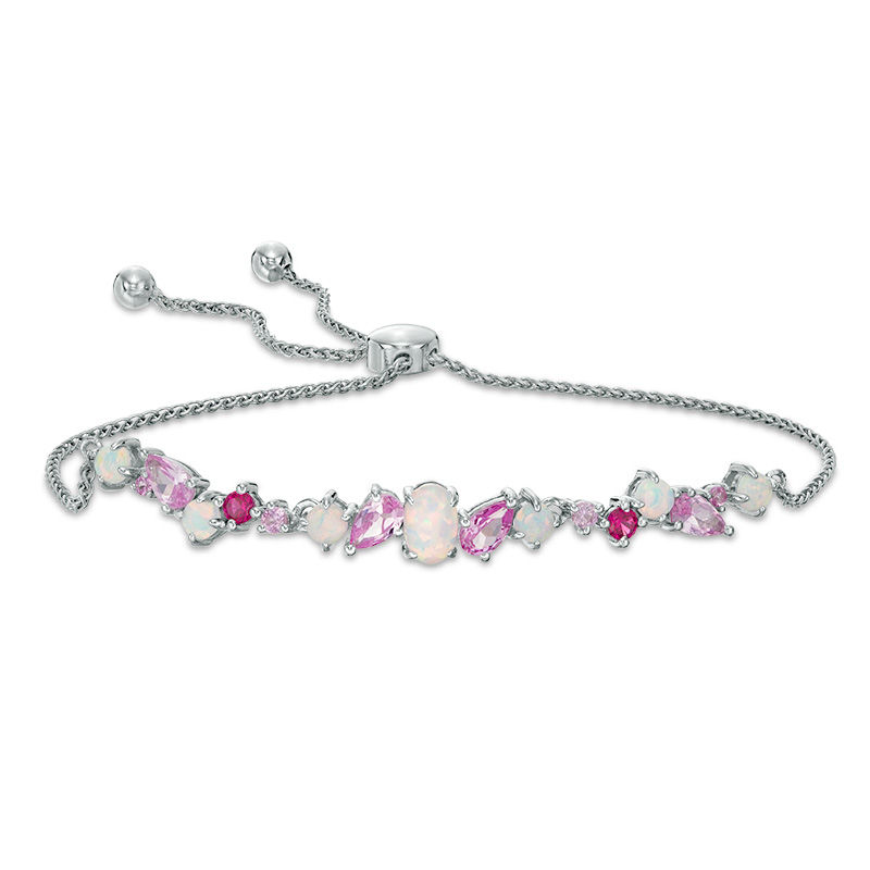 Main Image 1 of Multi-Stone Cluster Bolo Bracelet in Sterling Silver - 9.0"
