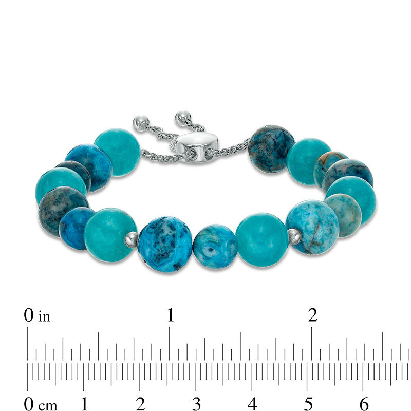 Main Image 2 of Blue Quartz and Agate Bead Bolo Bracelet in Sterling Silver - 9"
