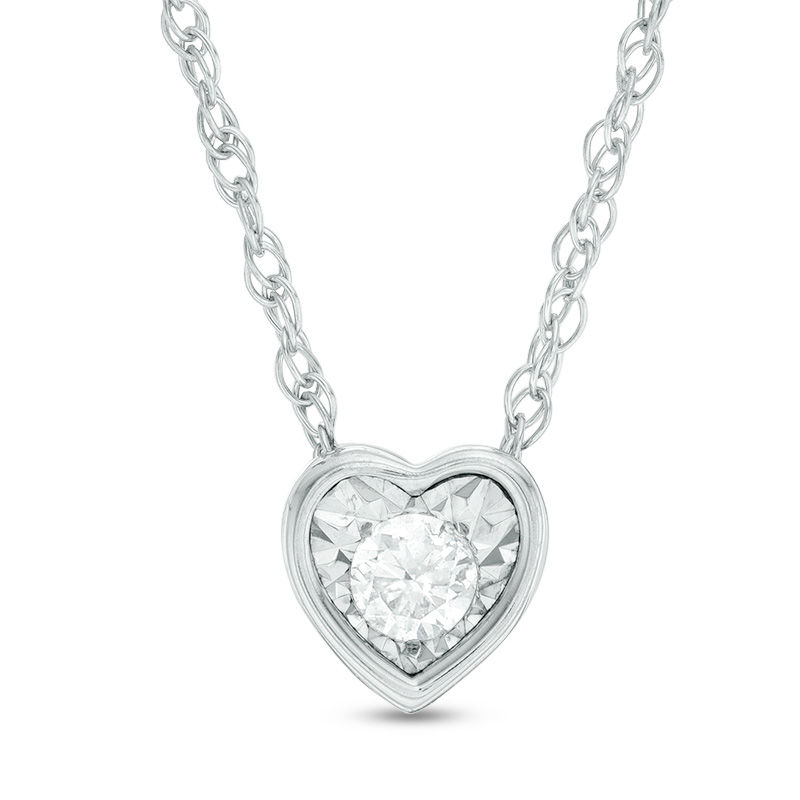 1/10 CT. Diamond Solitaire Heart-Shaped Necklace in 10K White Gold (I/I3)