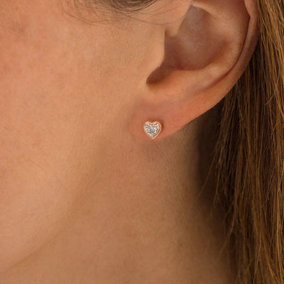 Gemstar Jewellery 18K Rose Gold Finish Heart Shape Black Simulated Diamond Solitaire Stud Earrings