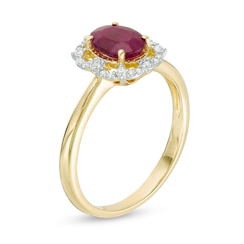 Main Image 2 of Oval Ruby and 1/10 CT. T.W. Diamond Frame Vintage-Style Ring in 10K Gold
