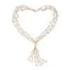 Thumbnail Image 1 of 4.0-7.0mm Oval Freshwater Cultured Pearl Triple Gold Thread Tassel Necklace with 14K Gold Clasp-16.5"