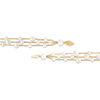 Thumbnail Image 2 of 4.0-7.0mm Oval Freshwater Cultured Pearl Triple Gold Thread Tassel Necklace with 14K Gold Clasp-16.5"