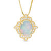 Thumbnail Image 0 of Oval Opal and 1/15 CT. T.W. Diamond Vintage-Style Frame Pendant in 10K Gold