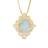 Thumbnail Image 1 of Oval Opal and 1/15 CT. T.W. Diamond Vintage-Style Frame Pendant in 10K Gold