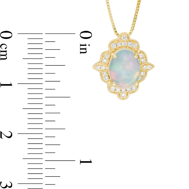 Main Image 3 of Oval Opal and 1/15 CT. T.W. Diamond Vintage-Style Frame Pendant in 10K Gold