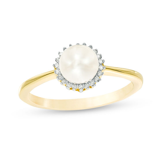 6.0mm Freshwater Cultured Pearl and 1/20 CT. T.w. Diamond Sunburst Frame Ring in 10K Gold
