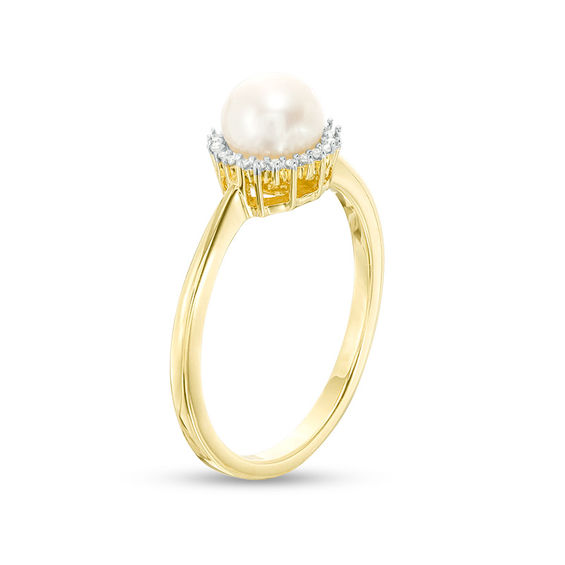 6.0mm Freshwater Cultured Pearl and 1/20 CT. T.w. Diamond Sunburst Frame Ring in 10K Gold