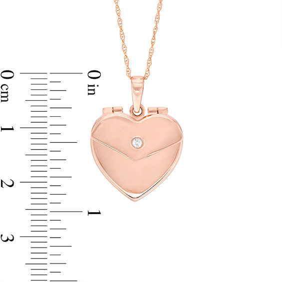 Diamond Accent Solitaire Heart-Shaped Envelope Locket with "I heart U" Insert in 10K Rose Gold
