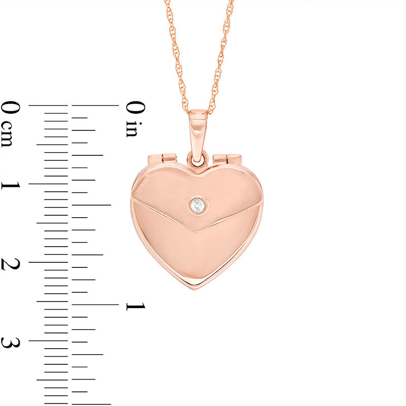 Main Image 2 of Diamond Accent Solitaire Heart-Shaped Envelope Locket with "I heart U" Insert in 10K Rose Gold