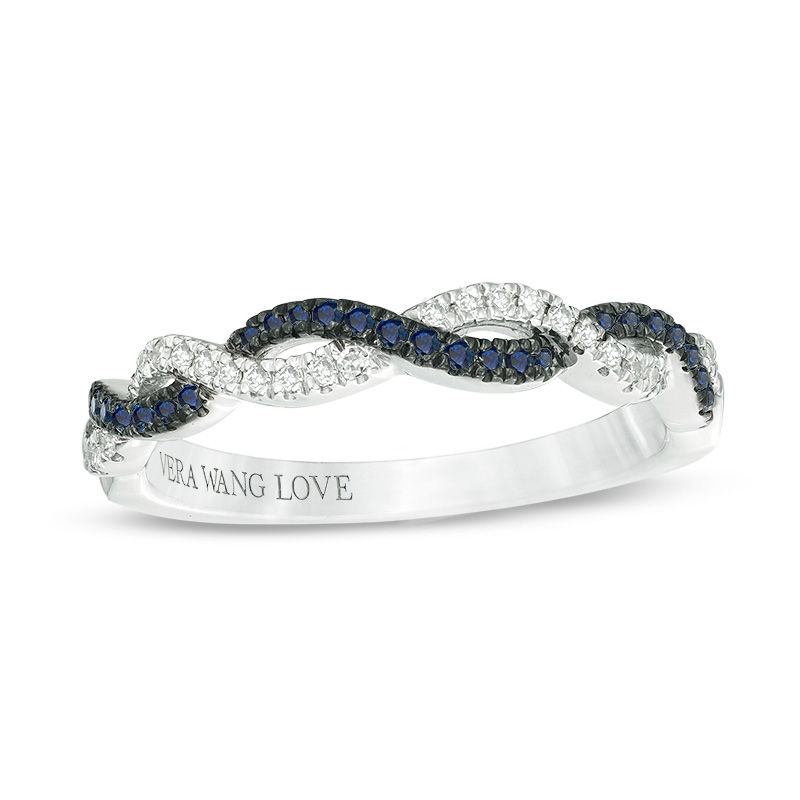Main Image 1 of Vera Wang Love Collection Blue Sapphire and 1/10 CT. T.W. Diamond Twist Band in Sterling Silver