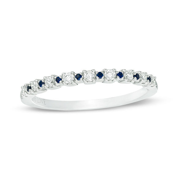 Vera Wang Love Collection 1/6 CT. T.w. Diamond and Blue Sapphire Alternating Band in Sterling Silver