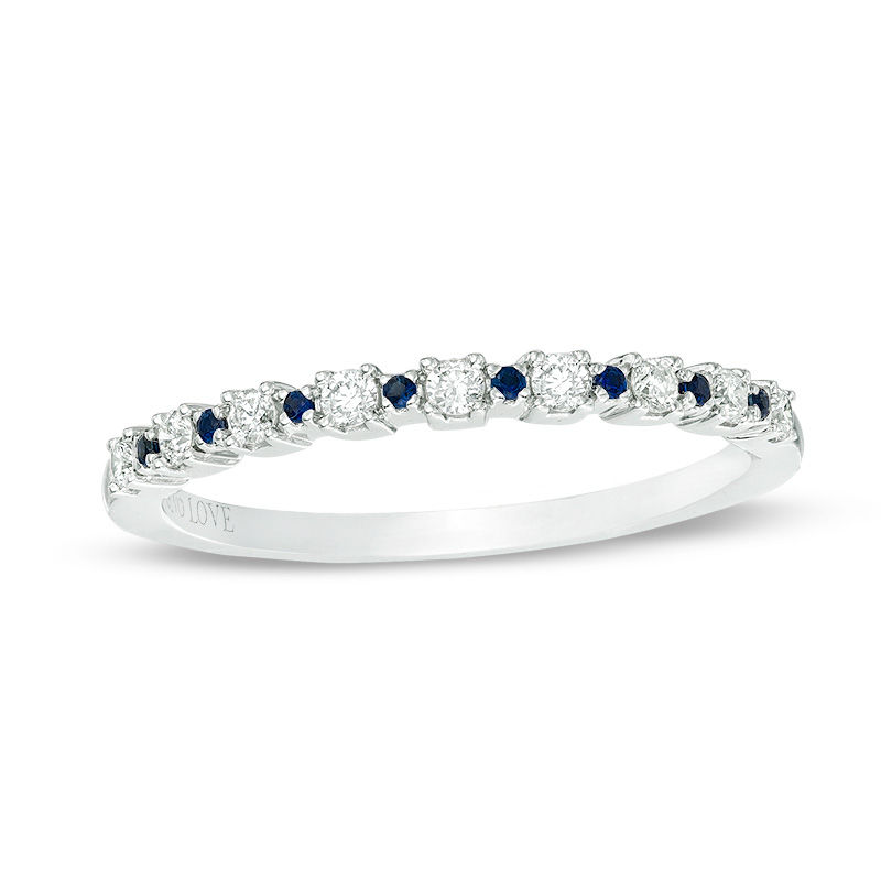 Main Image 1 of Vera Wang Love Collection 1/6 CT. T.W. Diamond and Blue Sapphire Alternating Band in Sterling Silver
