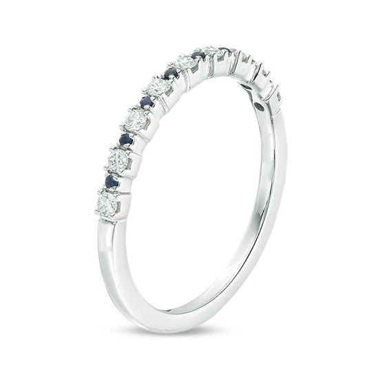 Vera Wang Love Collection 1/6 CT. T.w. Diamond and Blue Sapphire Alternating Band in Sterling Silver