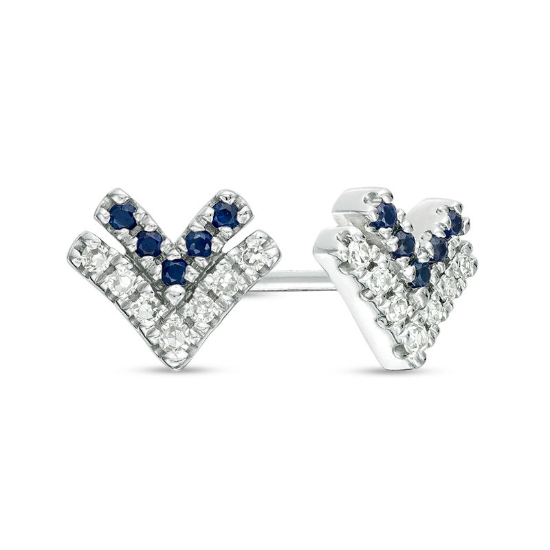 Main Image 1 of Vera Wang Love Collection Blue Sapphire and 1/15 CT. T.W. Diamond Chevron Stud Earrings in Sterling Silver