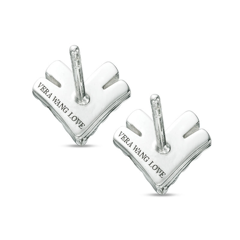 Main Image 2 of Vera Wang Love Collection Blue Sapphire and 1/15 CT. T.W. Diamond Chevron Stud Earrings in Sterling Silver