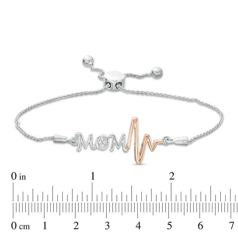 Main Image 2 of Diamond Accent "MOM" and Heartbeat Bolo Bracelet in Sterling Silver and 10K Rose Gold - 9.5"