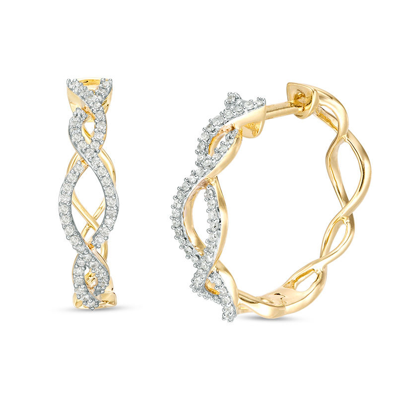 1/4 CT. T.W. Diamond Twist Hoop Earrings in 10K Gold