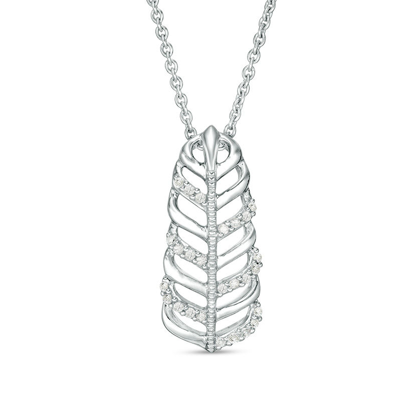 Main Image 1 of 1/10 CT. T.W. Diamond Leaf Pendant in Sterling Silver