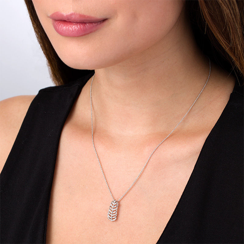 Main Image 2 of 1/10 CT. T.W. Diamond Leaf Pendant in Sterling Silver