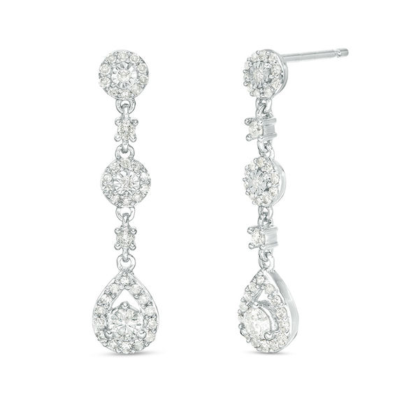 1/2 CT. T.w. Diamond Pear-Shaped Frame Triple Drop Earrings in 10K White Gold