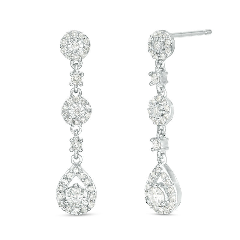 Main Image 1 of 1/2 CT. T.W. Diamond Pear-Shaped Frame Triple Drop Earrings in 10K White Gold