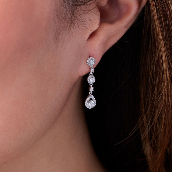 1/2 CT. T.w. Diamond Pear-Shaped Frame Triple Drop Earrings in 10K White Gold