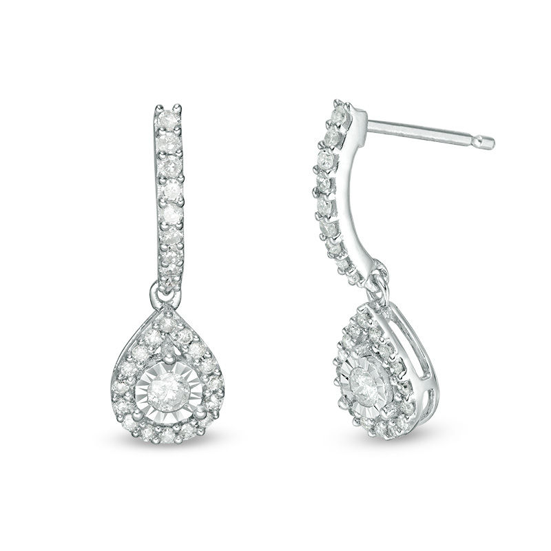 1/3 CT. T.W. Diamond Pear-Shaped Frame Drop Earrings in 10K White Gold ...