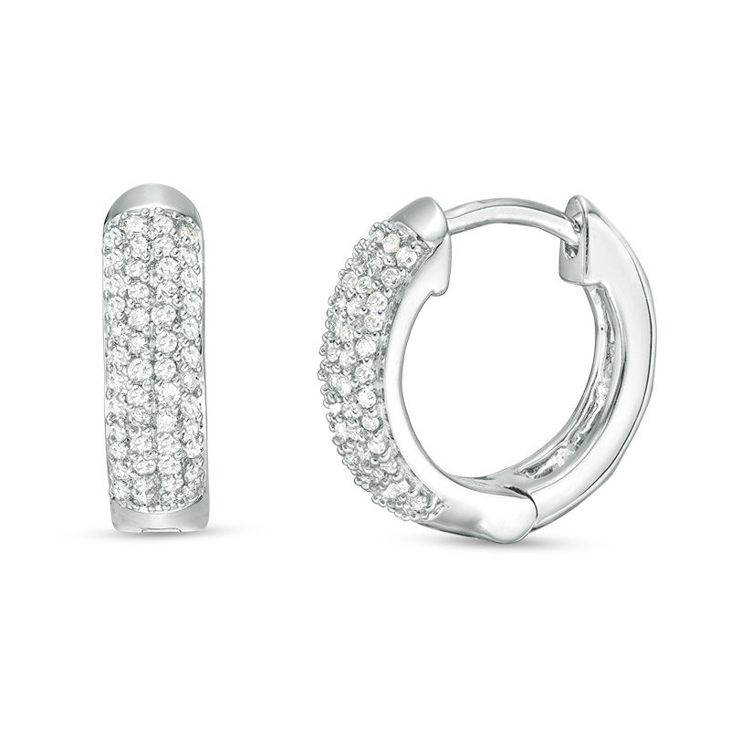 Main Image 1 of 1/4 CT. T.W. Diamond Wide Hoop Earrings in 10K White Gold